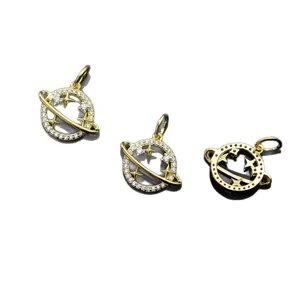 Gold plated S925 silver planet pendant with micro-inlaid zirconia crystals