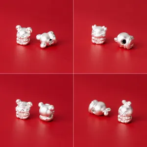 Perle zodiacali cinesi 3D in argento sterling 999 per creazione di gioielli fai da te
