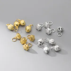 S999 Sterling Silver 18K Gold Plated Lotus Seed Pod Flower Bud Bell Pendant DIY Jewelry Making Bracelet Necklace Charms