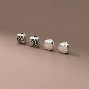 Matte S925 sterling silver beads with leaf pattern for DIY bracelet making