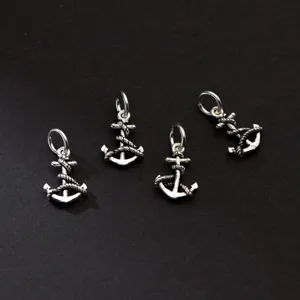 S925 sterling silver anchor charms with rope detail for DIY bracelets and necklaces