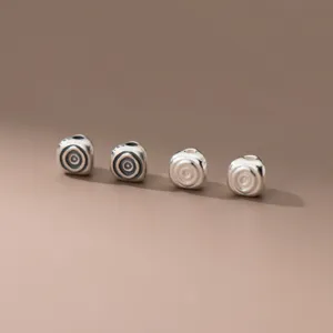 S925 sterling silver matte cube spacer beads with spiral engraving for DIY jewelry making