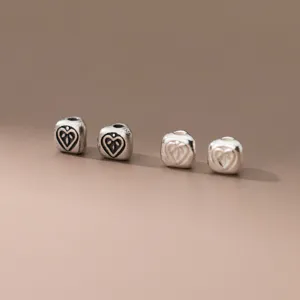 S925 sterling silver heart leaf pattern spacer beads for handmade DIY jewelry bracelets