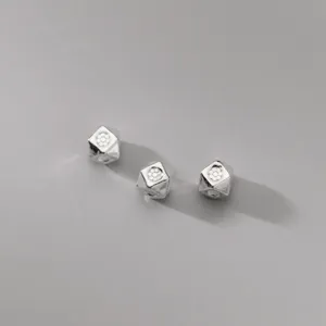 Vintage S925 sterling silver geometric faceted square spacer beads for DIY jewelry making