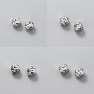 Perle distanziatrici geometriche in argento S925 con segni zodiacali per gioielli DIY