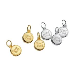High quality S925 sterling silver Good Luck engraved lucky coin charms in gold and silver