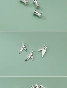 Detailansicht von S925 Sterlingsilber Bambusrohr und Blattanhängern für DIY-Schmuck.