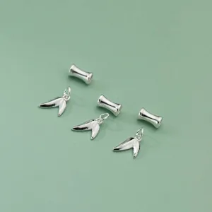 925 Sterlingsilber Bambusknoten Kurzes Rohr Doppelblätter Anhänger Charm Für DIY Armband Halskette Schmuckherstellung Komponente