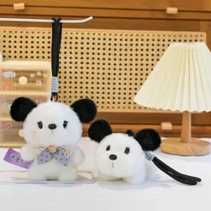 Cute white plush panda bear charm keychain for girl backpack and bag decoration