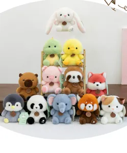 Detailed showcase of twelve adorable animal plush toys in a soft, fluffy design for kids