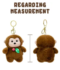 Cute plush monkey keychain fluffy animal doll bag charm with bell and leaf decoration