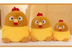 Set of three cute chicken plush toys in different sizes with burger design