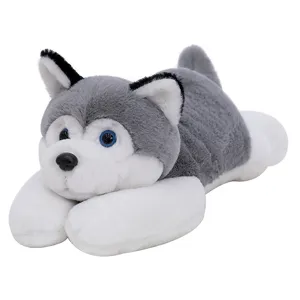 Adorable peluche de husky tumbado suave almohada de perro para el sueño de los niños