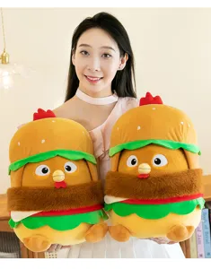 Close-up of cute chicken burger plush toy featuring soft fabric and layered design