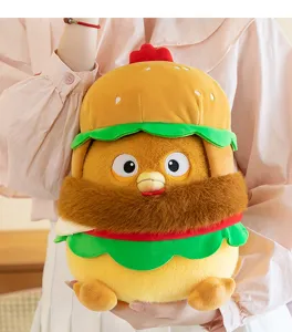 Soft kawaii chicken burger plush toy doll with layered design, held in hand as a detail view