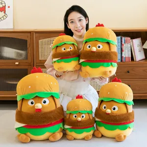Cute Chicken Burger Plush Toy Soft Stuffed Animal Detachable Food Crossover Chicken Doll Kawaii Plushie For Kids Gift