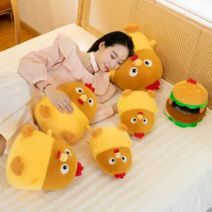 Cute chicken and hamburger plush toy doll set for home decoration and children's gifts