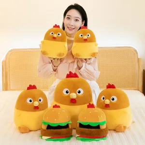 Cute chicken and burger shaped plush toys in various sizes for children
