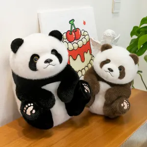 Handcrafted realistic panda plush toys Hua Hua and Qi Zai in adorable sitting pose