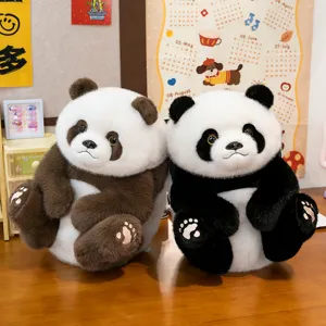 Realistic panda plush toys in black and brown, soft giant panda gifts for kids