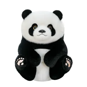 Realistic seated panda plush toy Hua Hua style with soft fur texture and cute pink paws