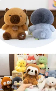Cute animal plush toy set featuring soft fur and adorable round designs for kids