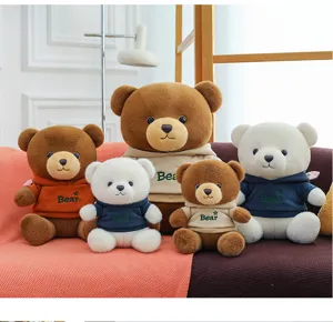 Collection of cute plush bears wearing colorful hoodies in various sizes