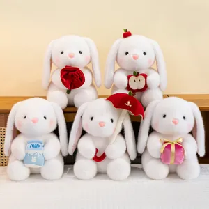 Schattig Wit Konijn Knuffel Gevuld Konijn Zachte Dierlijke Pop Met Roos Appel Melk Paraplu Cadeau Kinderen Verjaardag