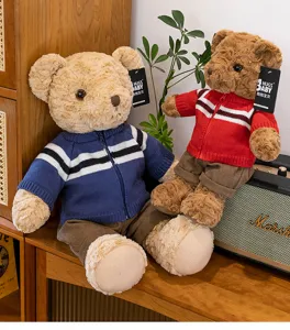 Cute plush teddy bear doll set with knitted sweater, perfect soft toy gift for kids and girlfriends.