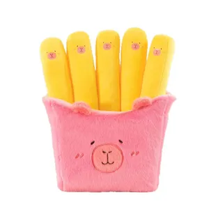 Cojín de peluche creativo de patatas fritas Capybara con caras bordadas para niños.