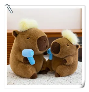 Peluches Capybara creativos tema peluquero con pequeño secador de pelo azul hogar