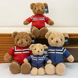 Cute Teddy Bear Plush Toy With Knitted Cardigan Stripe Clothes Soft Stuffed Animal Bear Doll Birthday Gift For Kids Girlfriend