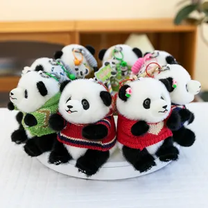 Adorable llavero de peluche de panda con jersey de punto para decoración de bolsos y móviles