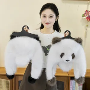 Cute plush panda earflap hat made of soft mink velvet for kids and adults alike