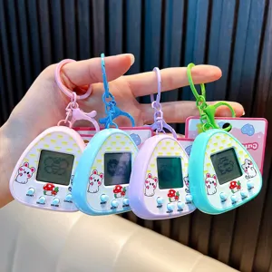 Porte-clés de jeu d'animaux virtuels colorés en rose, bleu, violet et vert.