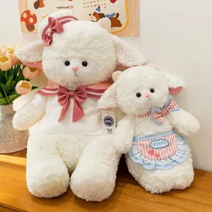 Cute white plush lamb toys in sailor outfit and striped apron for gifts
