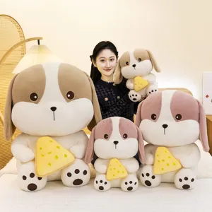 Cheese Dog Plush Toy Soft Cute Puppy Stuffed Animal With Cheese Prop For Kids Birthday Holiday Gift Home Decor Bedroom Comfort Pillow