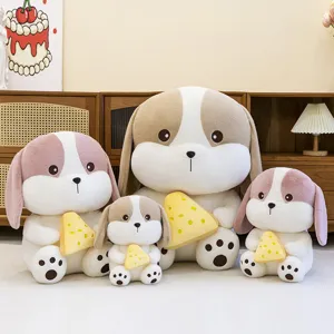 Cute plush dog toy set with cheese slices, soft stuffed animal for kids room decor