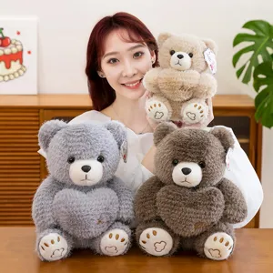 Soft heart-shaped teddy bear plush toys in three colors with Love embroidery
