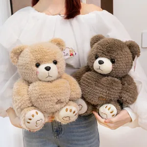 Soft plush teddy bears with heart-shaped chest and Love embroidery in two colors