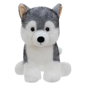 Adorable perro de peluche husky gris y blanco sentado, regalo ideal para los niños