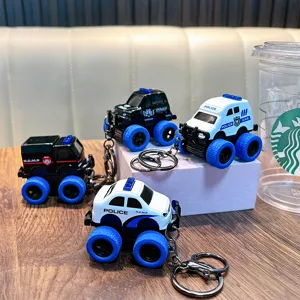 Mini alloy pull-back police car off-road toy keychain set for gifts and prizes
