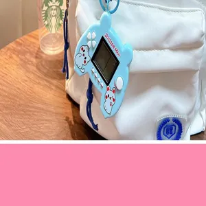 Mini Katzen-Tetris-Spielkonsole Schlüsselanhänger an weißer Tasche Detail