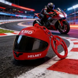 Cool Glowing Motorcycle Helmet Keychain Mini LED Night Light Creative Backpack Bag Pendant Ornament Novelty Cartoon Key Ring Gift