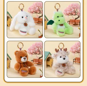 Set süßer Plüschtier-Schlüsselanhänger mit Hase, Drache, Bär und Hirsch Designs