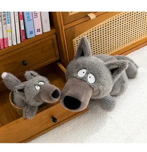 Simpatico lupo grigio peluche bambola animale imbottito, morbido cuscino bambola regalo.