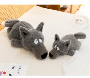 Set peluche lupo grigio carino, bambola di animale imbottito divertente cuscino morbido.