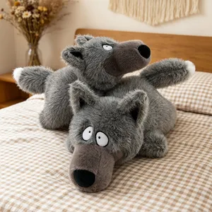 Simpatico lupo grigio peluche divertente animale imbottito cuscino bambola regalo bambini