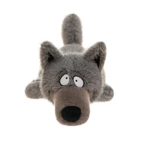Simpatico peluche lupo grigio con grandi occhi, morbido cuscino bambola per bambini.