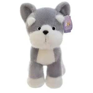 Realistic grey and white puppy plush toy dog doll stuffed animal for kids gift decoration